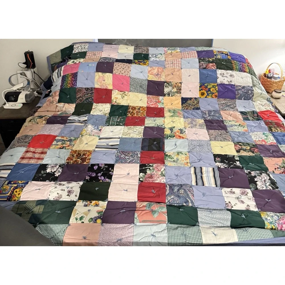 Handmade Patchwork Quilt Hand & Machine Sewn 86x89 Very Large Throw Blanket